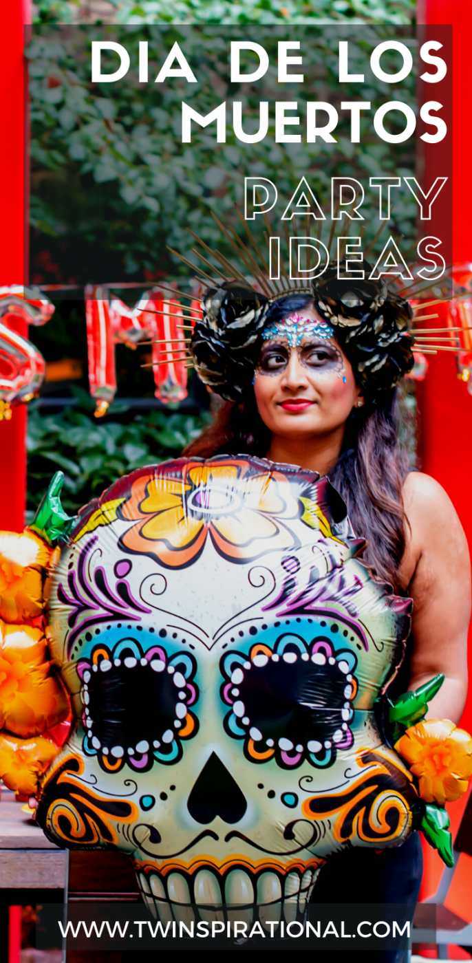 10 Ideas for a Beautiful Dia De Los Muertos Party Dia de los Muertos balloons. Dia de los Muertos headpiece. Dia de los Muertos makeup. Dia de los Muertos party.