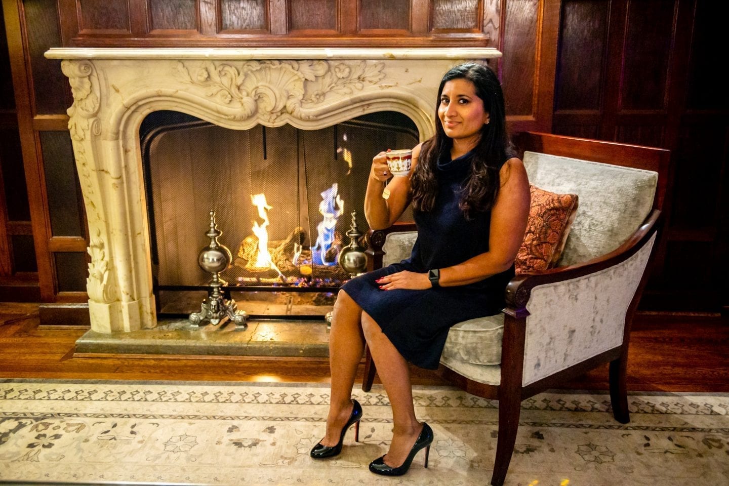 How to Host a Bigelow® Tea and Cheese Pairing Tea by the fireplace