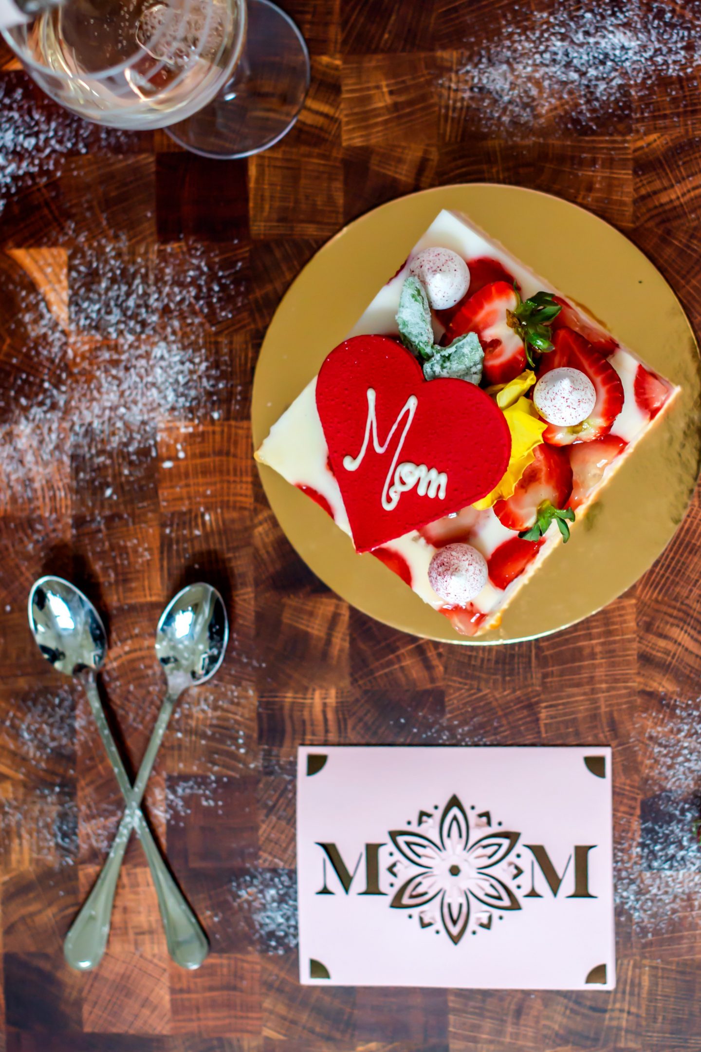 The Best Mother's Day Ideas for 2021 Best Mother's Day Ideas. Mother's Day Cake, Card and Glass of Rose