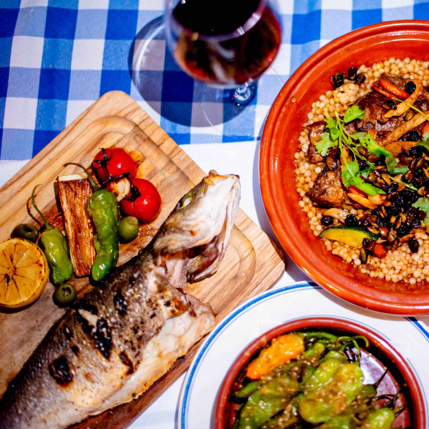 Lamb Tagine, Branzino and Shishito Peppers