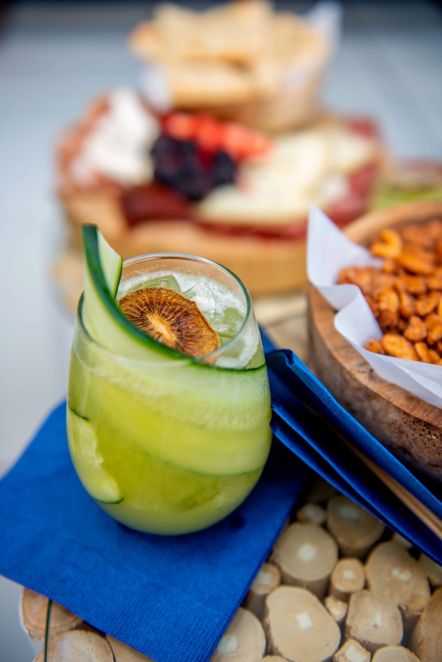 The Best Summer 2021 Rooftops in NYC: Sandbar Cocktail, Cashews and Charcuterie Board at Sandbar; best summer 2021 rooftops in NYC