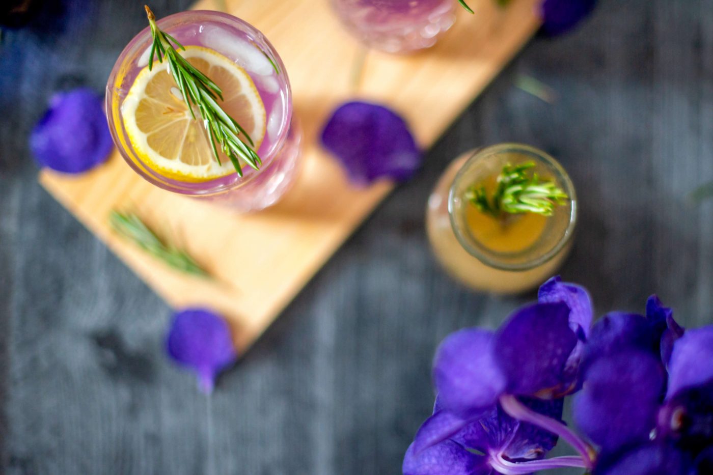 7 Ingredients to Make Beautiful Empress Gin Cocktails with Pear and Rosemary Pear Rosemary Lemon Cocktail, Empress Gin Cocktail. Empress Gin cocktails. Purple cocktail.