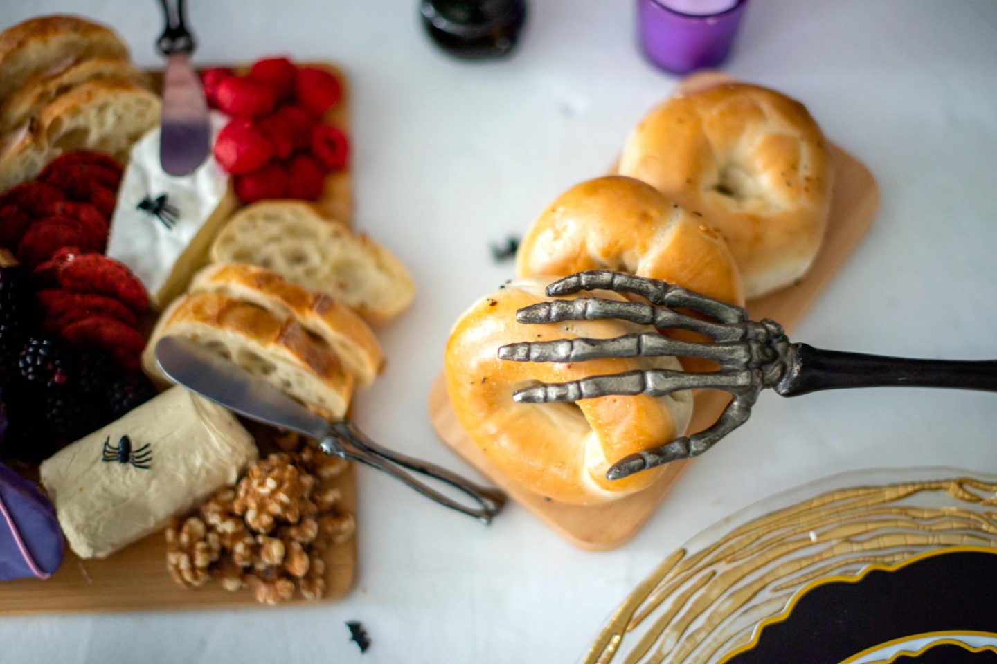 Halloween Cheese Board and Bagels. Halloween Brunch Ideas.
