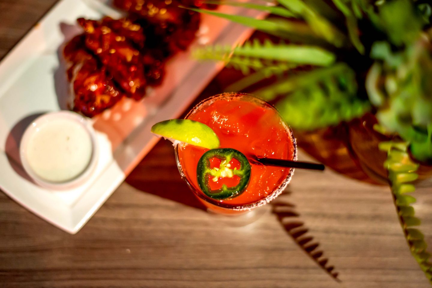 Versa Rooftop Margarita with Chicken Wings. Best Rooftops in Midtown Manhattan