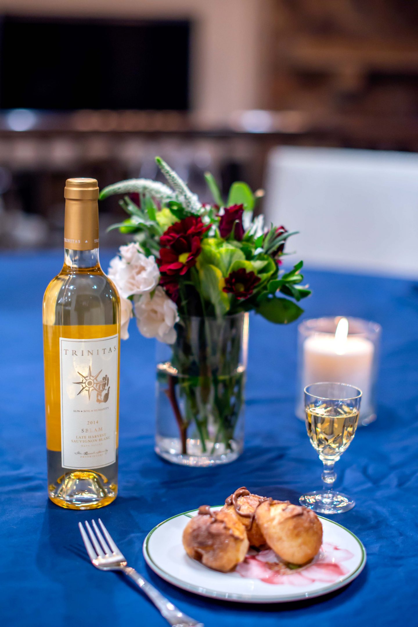 Trinitas Late Harvest Sauvignon Blanc with Bombolinis. Italian Food and Wine Pairing. Trinitas Cellars. Italian Dinner Party. 