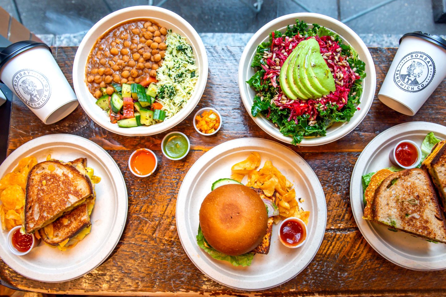 The Best Vegan Indian Food. Bombay Sandwich Co. Masala Chai. Aloo Grilled Cheese. Paneer Tikka Burger. Bombay Club Sandwich. Chana Masala Bowl. Kale and Hearty Salad. 
