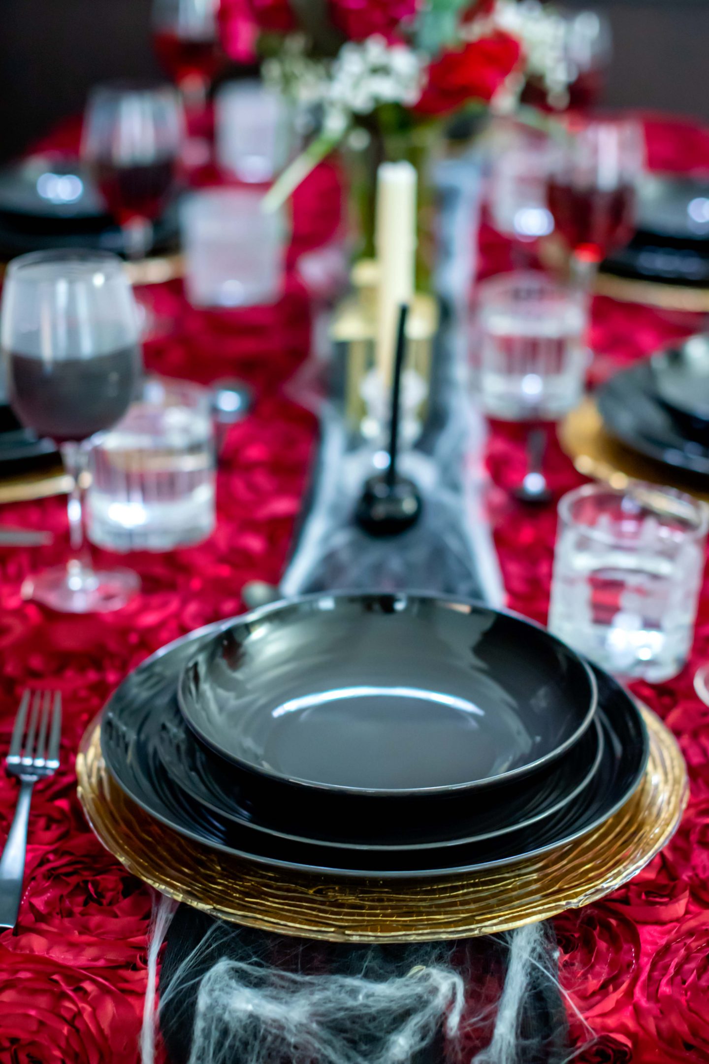 Easy Halloween Dinner Ideas for Adults with Mikasa in 2022 Halloween Dinner Ideas for Adults. Mikasa Halloween. Burgundy and Black Halloween. Mikasa Swirl Black with Graphite Ombre Coupe set, Mikasa Delano Gunmetal flatware, Mikasa Cheers Wine Glasses and Mikasa Cheers Old Fashioned Glasses. Burgundy and Black Halloween.