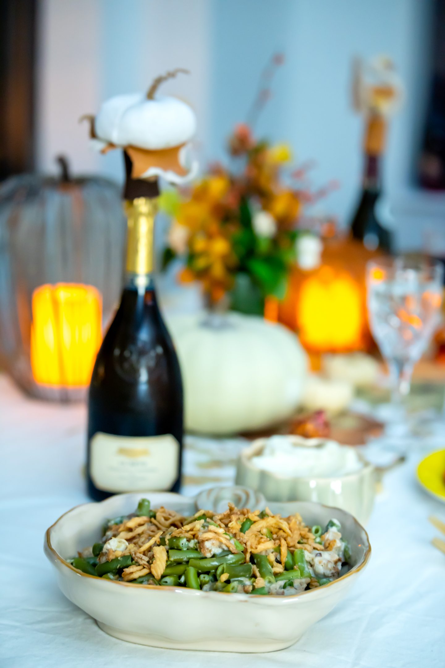 Best Thanksgiving for 2. Thanksgiving Tablescape. Thanksgiving Table Decor. Green Bean Casserole. Mashed Potatoes. 