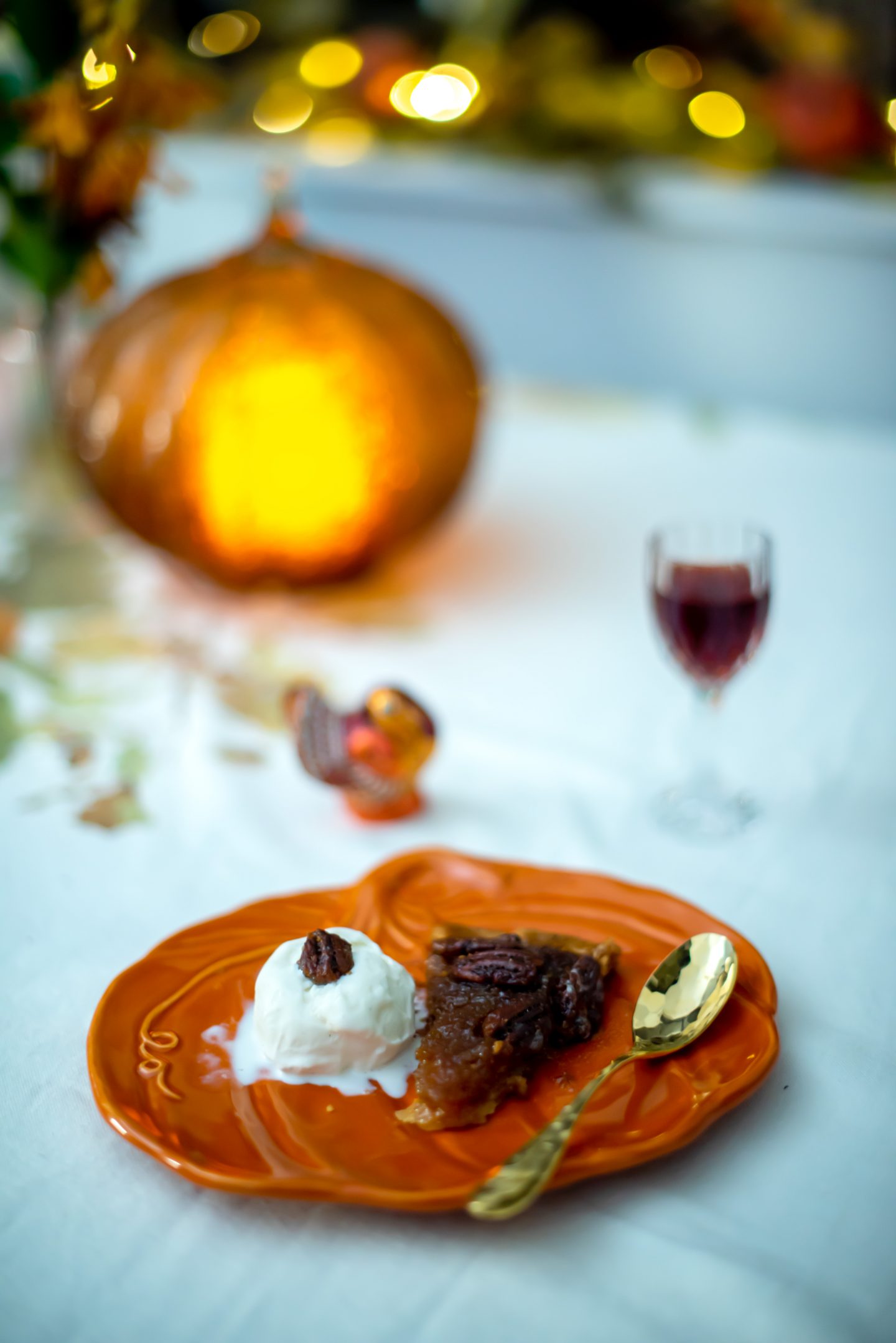 Best Thanksgiving for 2. Thanksgiving Tablescape. Thanksgiving Table Decor. Pecan Pie with Vanilla Ice Cream. 