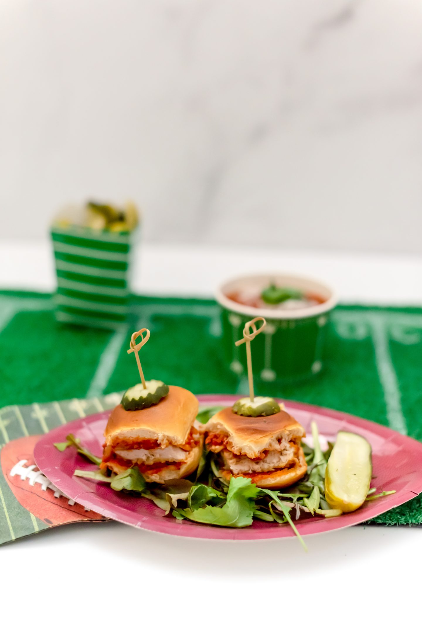Score Big Points with These Super Bowl Party Ideas and Amazing Chicken Parmesan Slider Recipe Super Bowl Party Ideas. Chicken Parmesan Slider Recipe. Super Bowl Tablescape Ideas.
