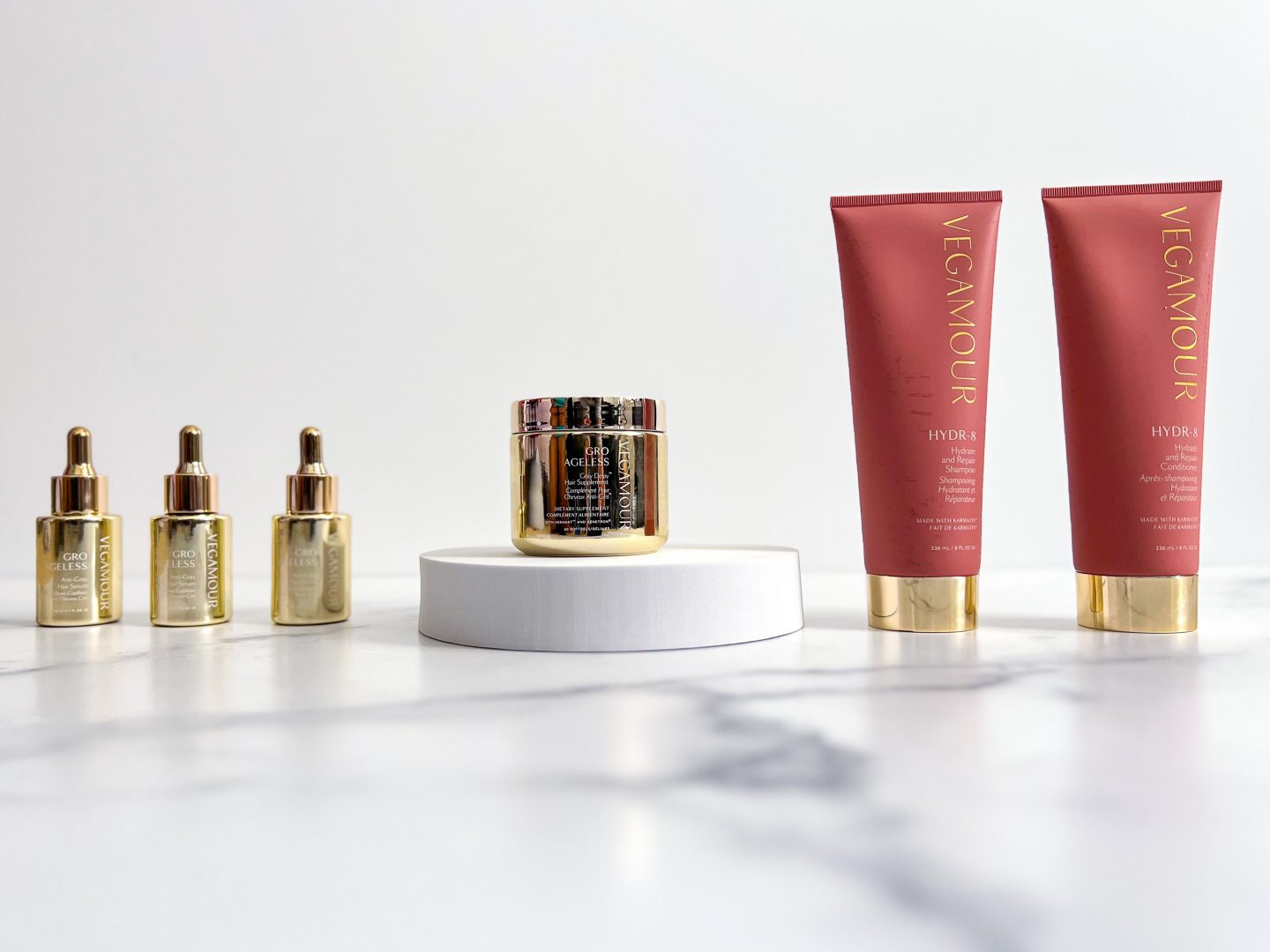 Unveiling 3 Beauty Secrets: Vegamour Reviews for Your Hair Transformation Vegamour Reviews. Vegamour HYDR-8 Shampoo. Vegamour HYDR-8 Conditioner. Vegamour GRO AGELESS Anti-Gray Hair Serum. Vegamour GRO AGELESS Gray Delay Hair Supplement.
