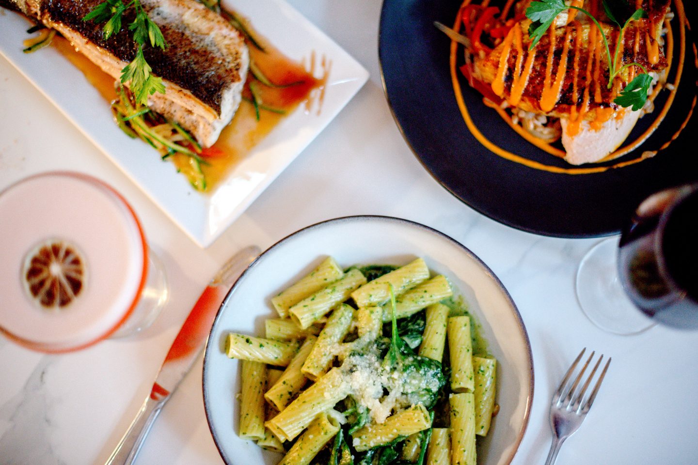 North Fork Restaurant NYC. West Village Restaurants. Lady Christopher. Chicken. Branzino. Pesto Pasta. 