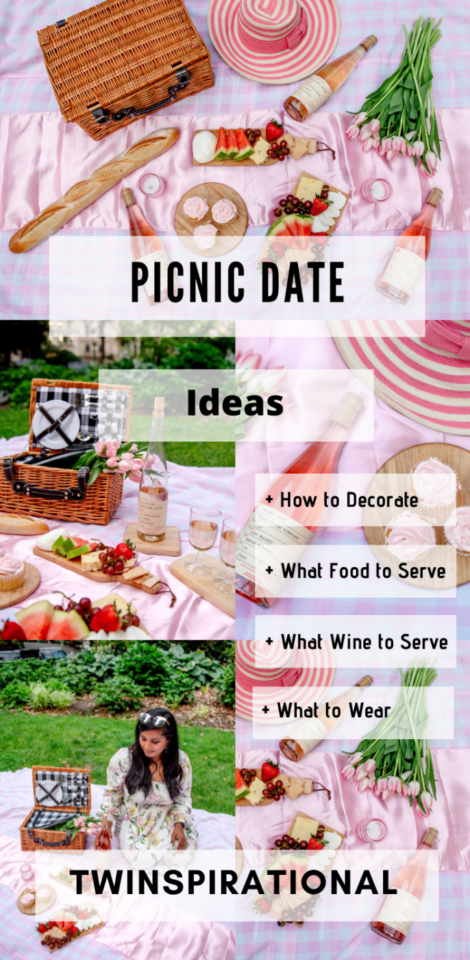 Pink Picnic Date Ideas. Picnic basket. Picnic Blanket. Picnic Ideas. Pinknic. Corey Creek Rosé. Pink Party.  Pink Champagne Cupcakes. 