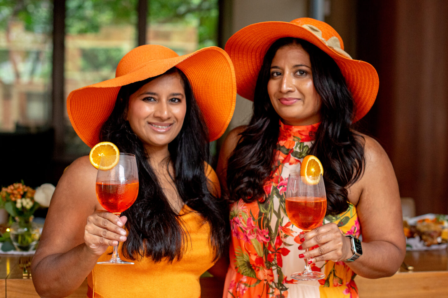 Orange Party Ideas. Orange Dresses. Orange Hats. 