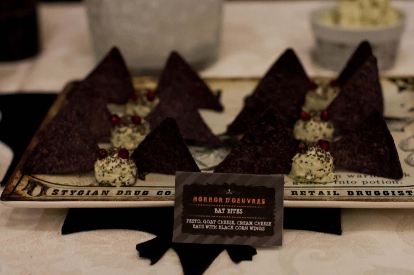 Halloween dinner party. Bat Bites. Halloween food ideas. 