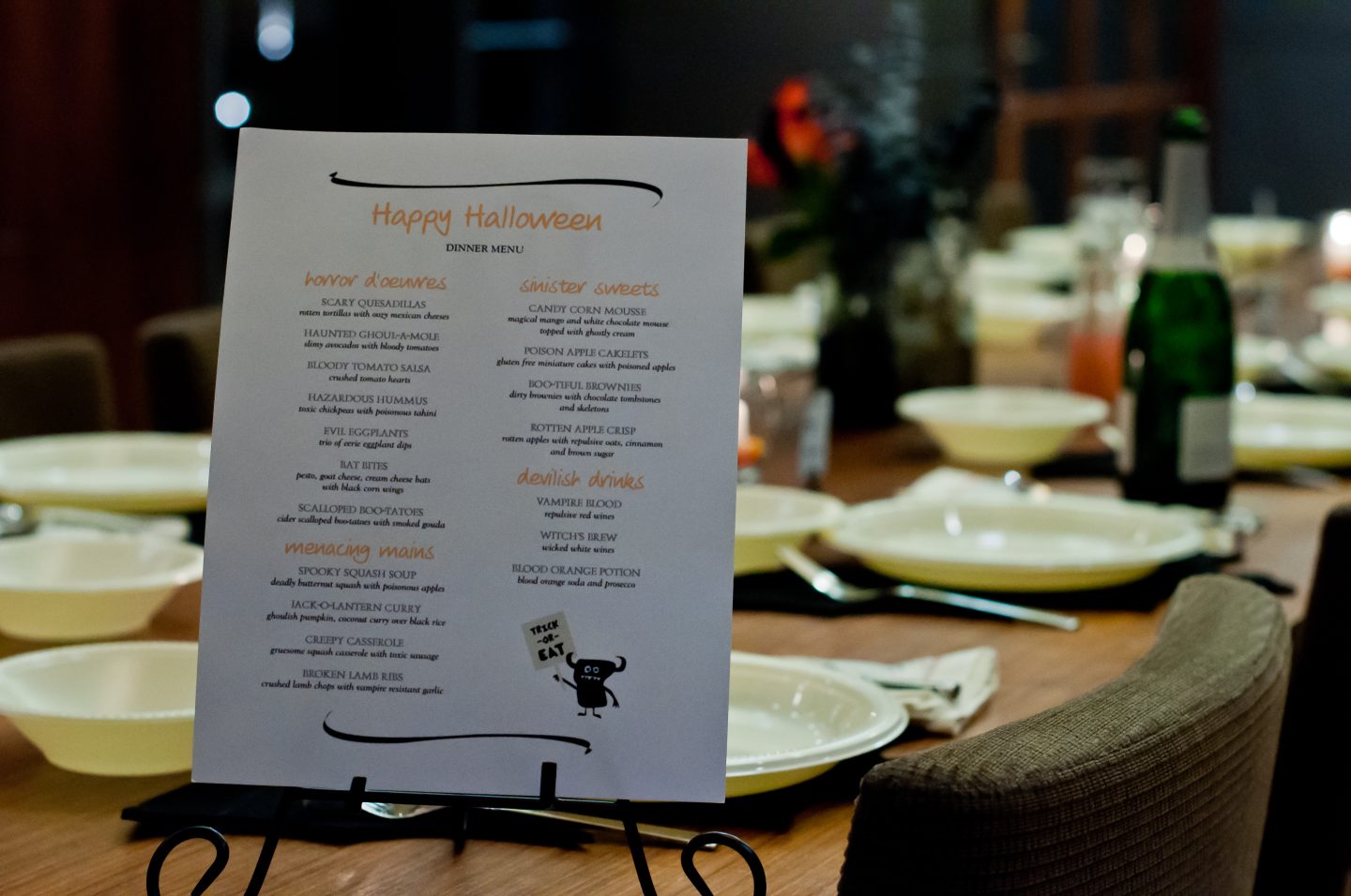 Halloween dinner party. Halloween menu. Halloween food ideas. 
