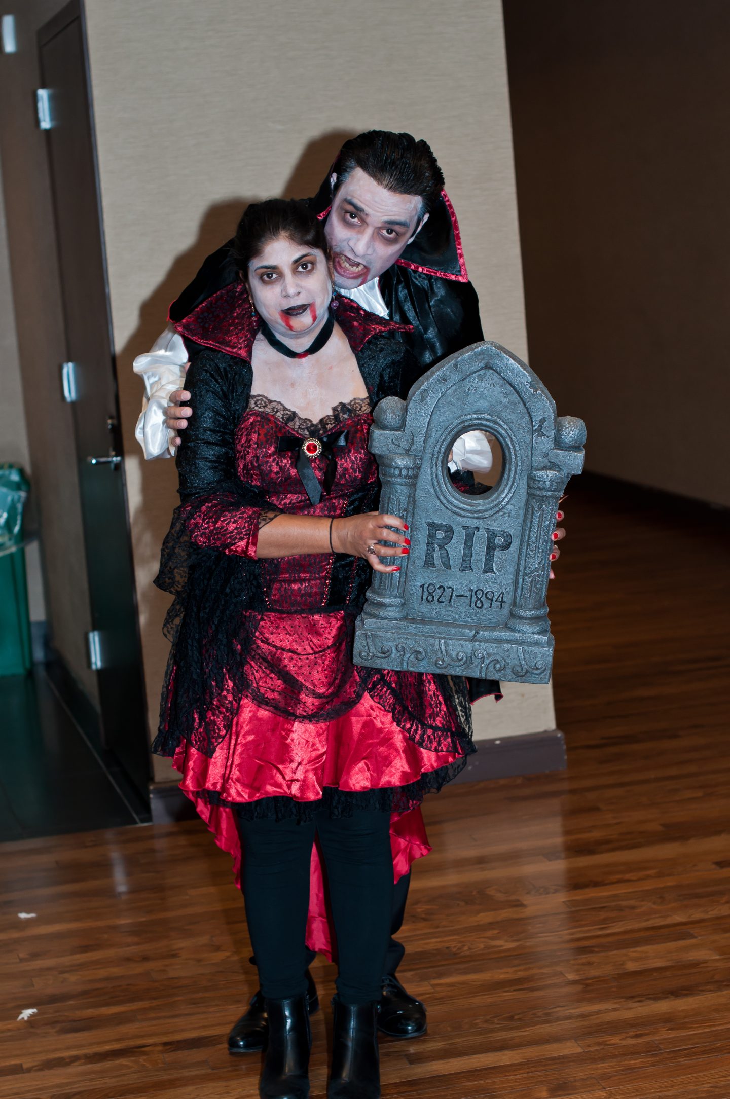 Halloween dinner party. Halloween costumes. Vampires. 
