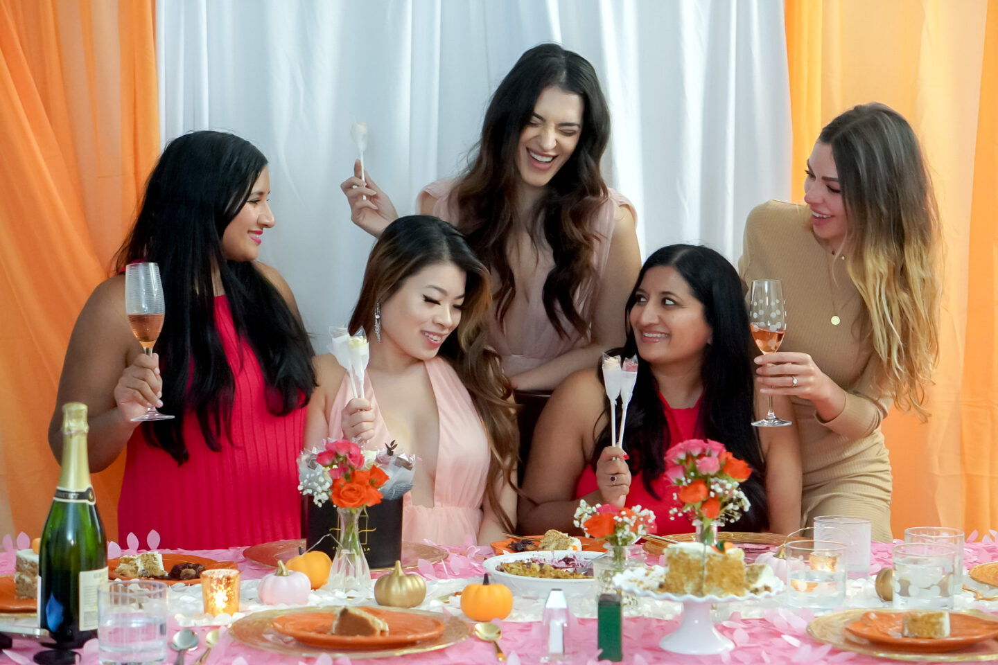 Strutting into Girlsgiving: 7 Beautiful Pink Turkey Trot Ideas Girlsgiving. Pink Friendsgiving. Pink Thanksgiving. Barbie Thanksgiving. Thanksgiving Tablescape. Orange and Pink Tablescape. Pottery Barn Pumpkin Plates.