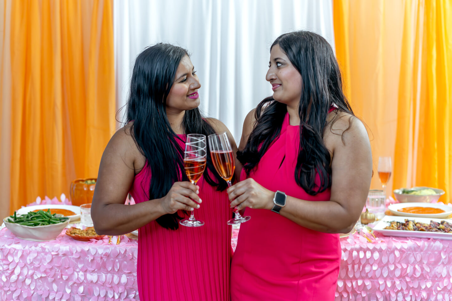 Strutting into Girlsgiving: 7 Beautiful Pink Turkey Trot Ideas Girlsgiving. Pink Friendsgiving. Pink Thanksgiving. Barbie Thanksgiving. Thanksgiving Tablescape. Orange and Pink Tablescape.