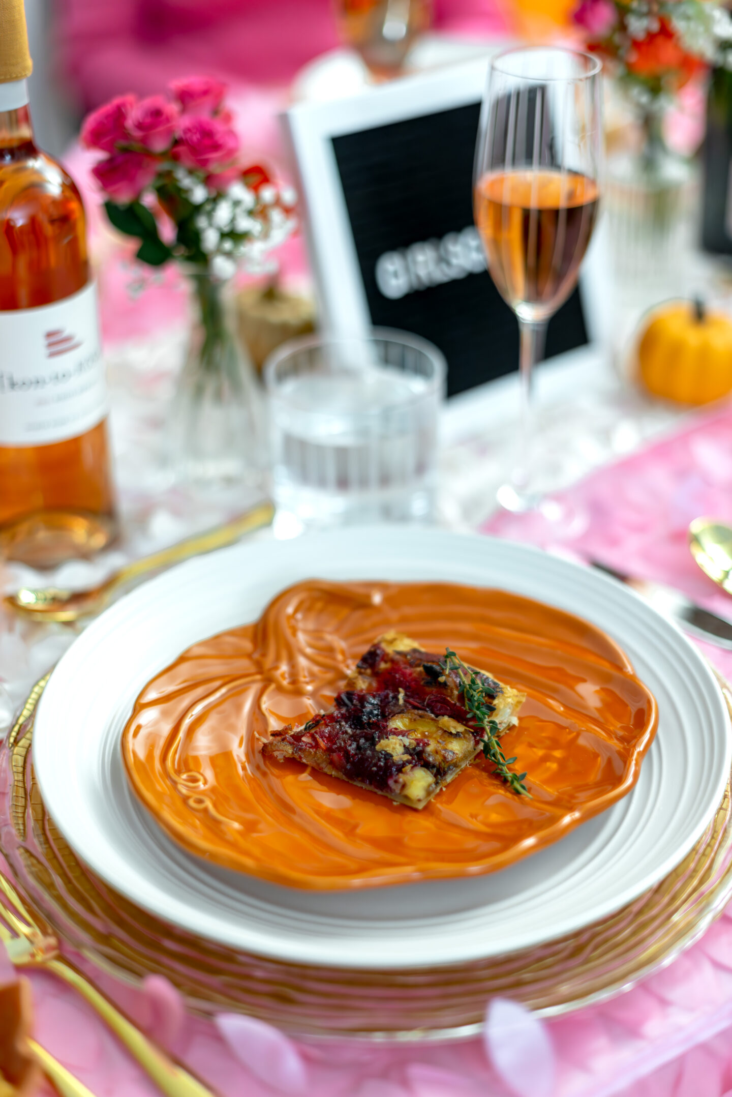 Strutting into Girlsgiving: 7 Beautiful Pink Turkey Trot Ideas Girlsgiving. Pink Friendsgiving. Pink Thanksgiving. Barbie Thanksgiving. Thanksgiving Tablescape. Orange and Pink Tablescape. Pottery Barn Pumpkin Plates.