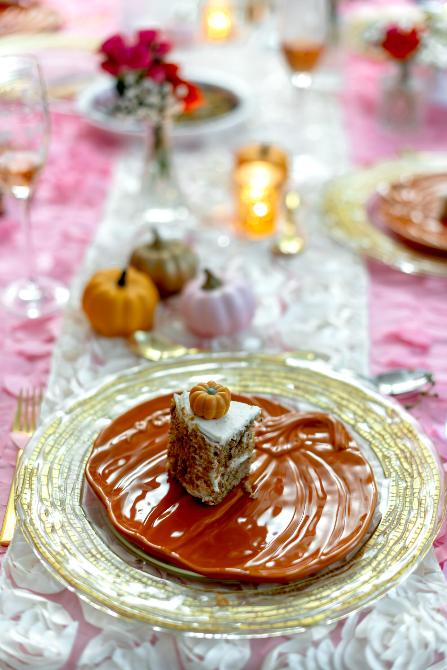 Strutting into Girlsgiving: 7 Beautiful Pink Turkey Trot Ideas Girlsgiving. Pink Friendsgiving. Pink Thanksgiving. Barbie Thanksgiving. Thanksgiving Tablescape. Orange and Pink Tablescape. Pottery Barn Pumpkin Plates. Carrot Cake.