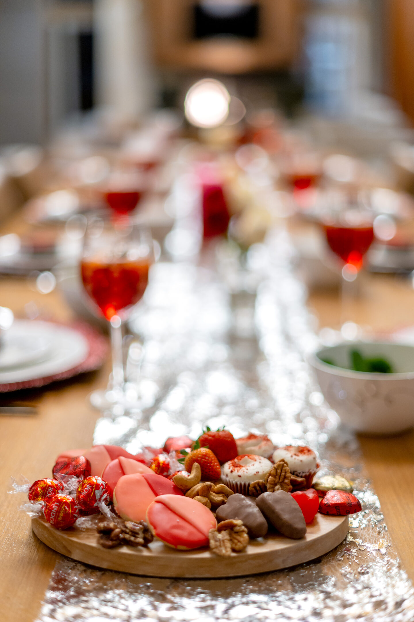 Red Galentine's Day Party Ideas. Red Galentine's Day tablescape. Candy and dessert board. 