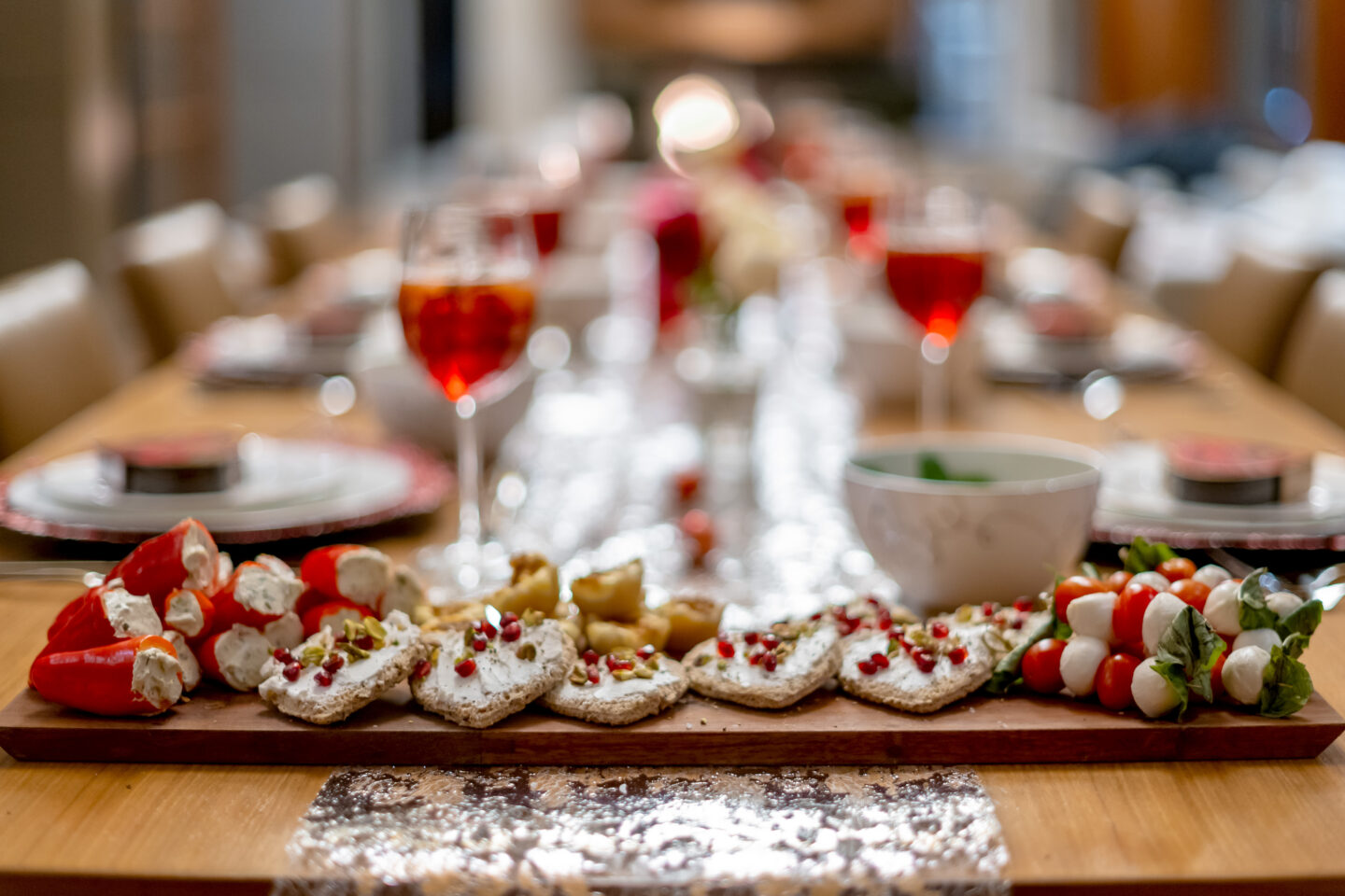 Red Galentine's Day Party Ideas. Red Galentine's Day tablescape. Heart appetizers. Red appetizers. 