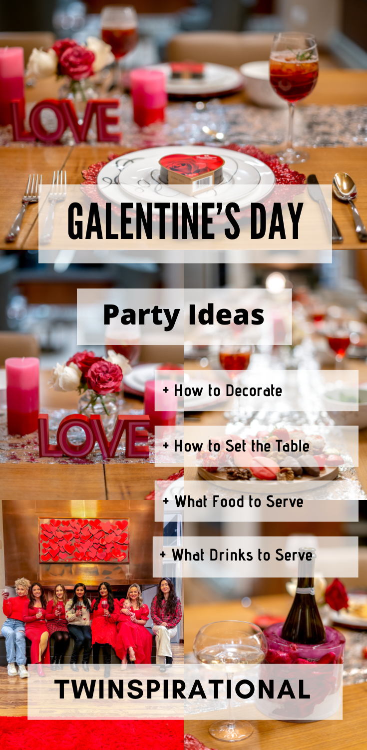 Red Galentine's Day Party Ideas. Red Galentine's Day tablescape. Candy and dessert board. Ladies in red. 