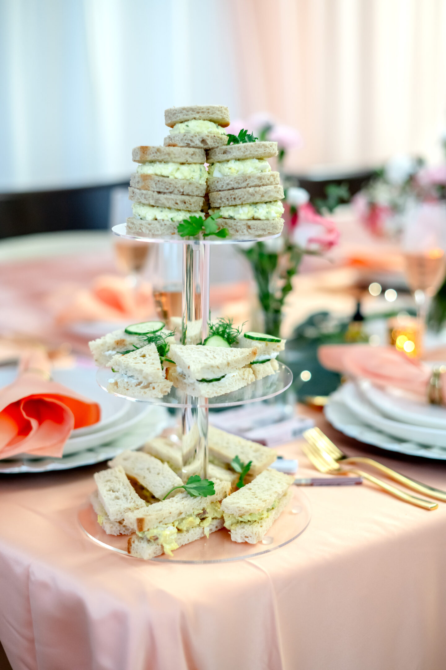 10 Gorgeous Makeup Party Ideas: How to Host the Ultimate Beau-Tea Party Makeup Party Ideas. Peach Fuzz Party. Peach, blush and ivory tablescape. Tea sandwiches. Tea party.