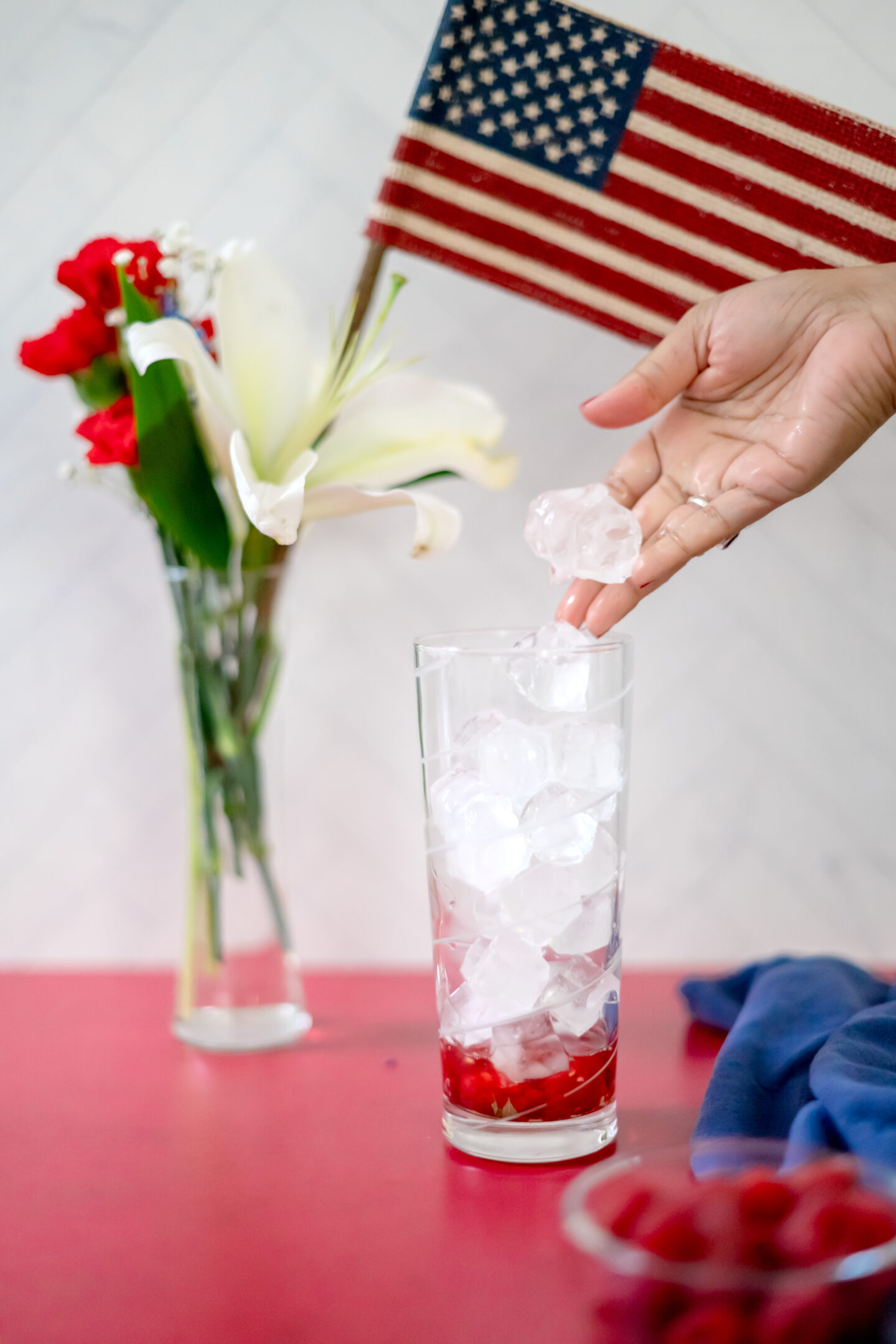 Red, White and Blue Cocktail. Memorial Day Cocktail. Crushed Ice. 