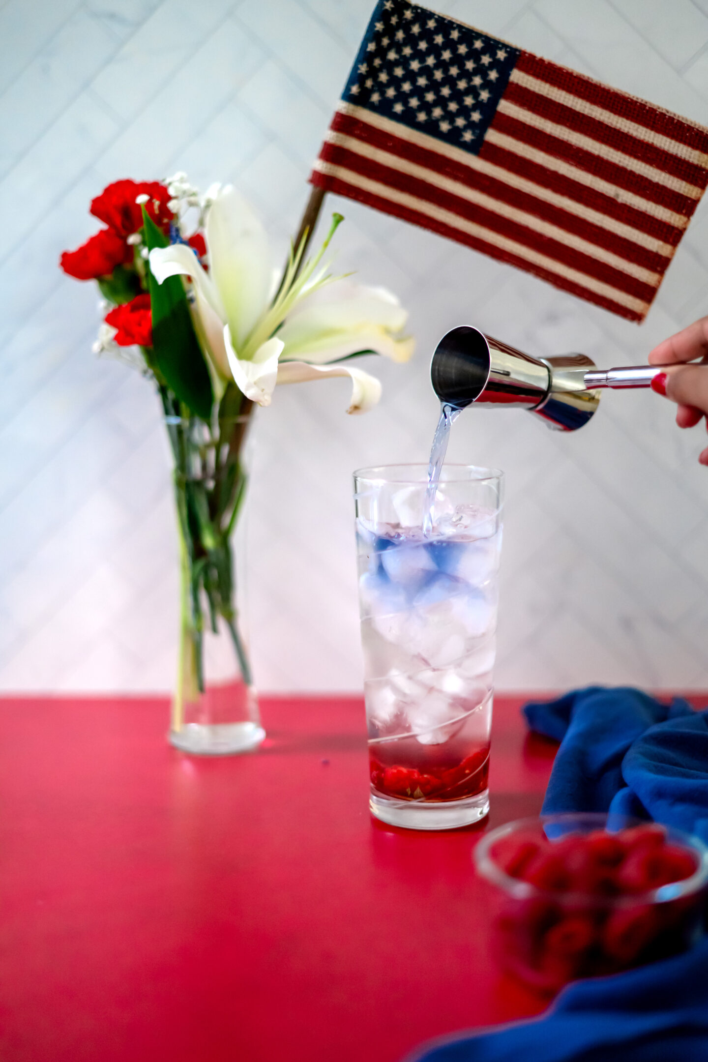 Red, White and Blue Cocktail. Memorial Day Cocktail. Empress Gin. 