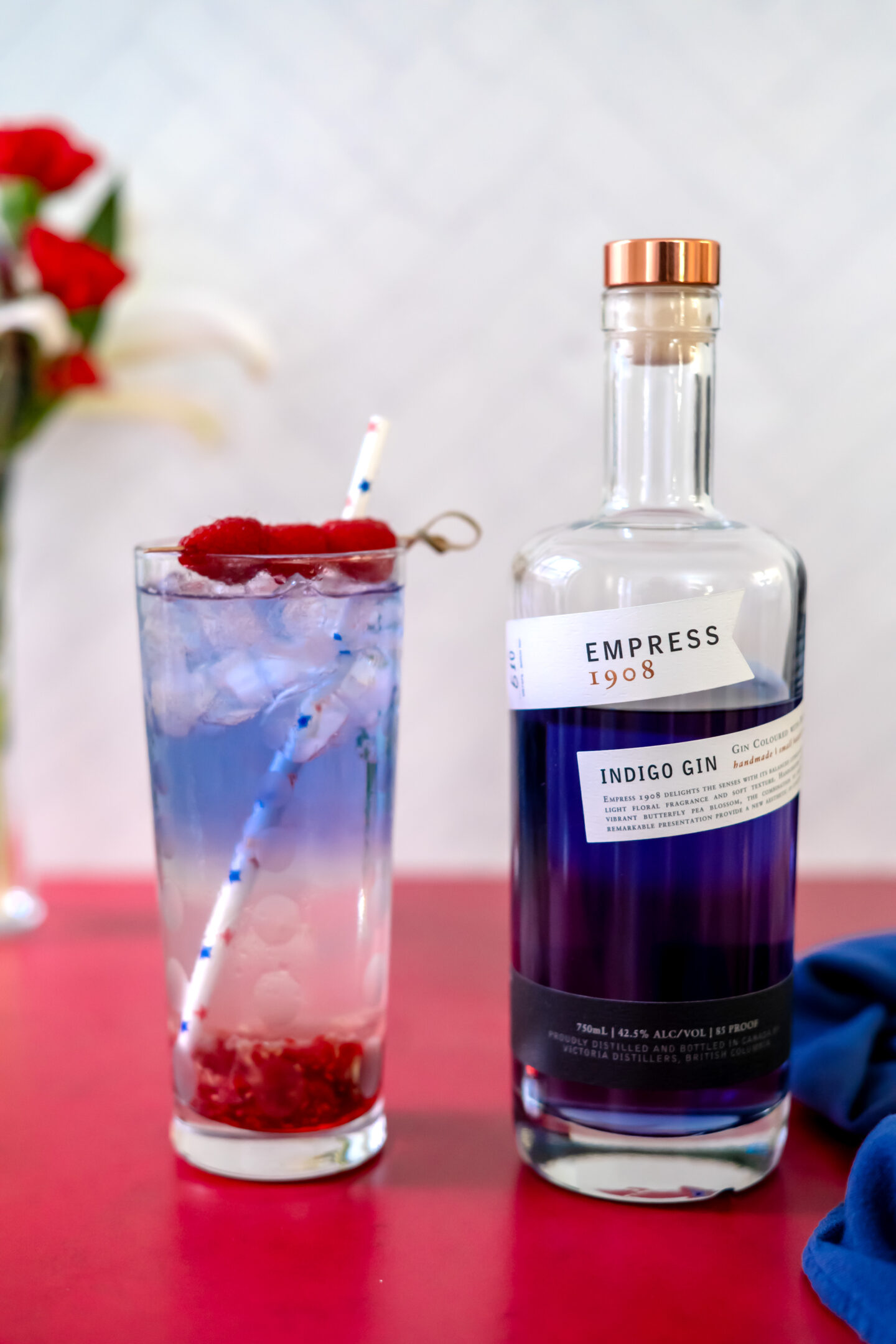 Red, White and Blue Cocktail. Memorial Day Cocktail. Empress Gin. 
