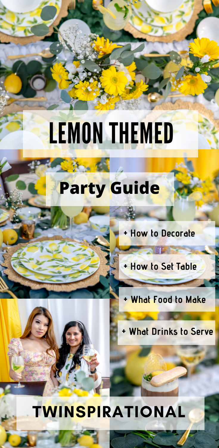 Lemon Themed Party Ideas. Mikasa Lemons. Yellow and white party. Food Fire + Knives. Virgin Experience Gifts. 