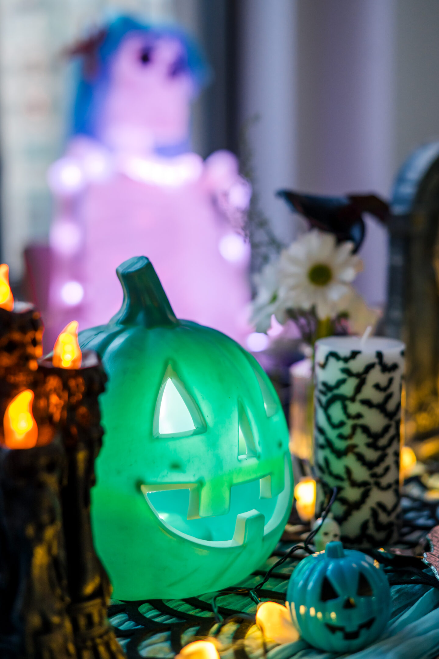 10 Stunning Black and Teal Halloween Party Ideas: Ghoulish Halloween Theme Ideas Teal Halloween Tablescape. Halloween Theme. Teal Pumpkin Project.