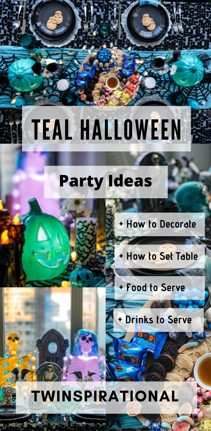 10 Stunning Black and Teal Halloween Party Ideas: Ghoulish Halloween Theme Ideas Teal Halloween Tablescape. Halloween Theme. Teal Pumpkin Project.