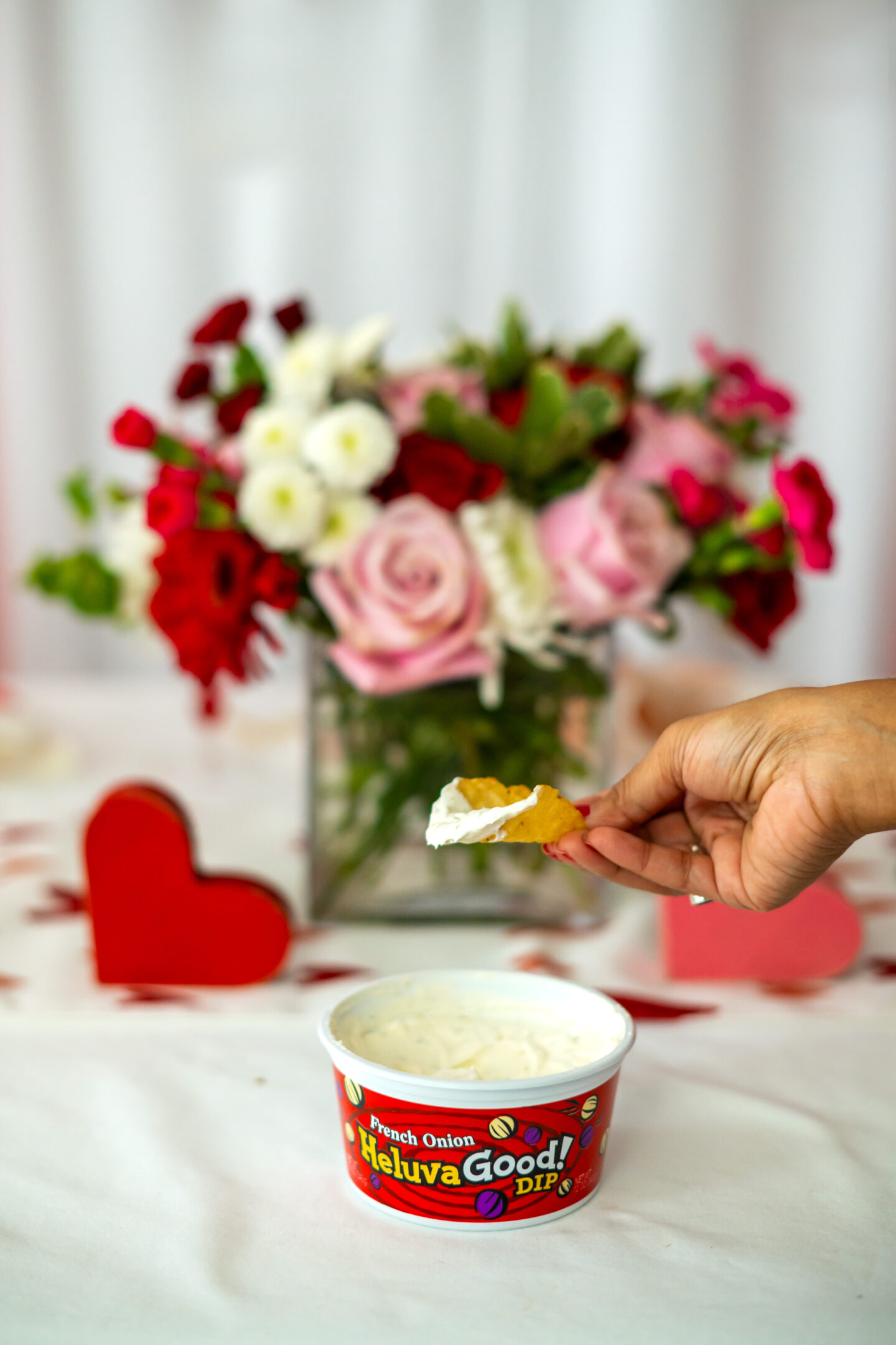 Valentine's Day Activities. Dips and Chicks. Valentine's Day tablescape. Valentine's Day party. Galentine's Day party. 