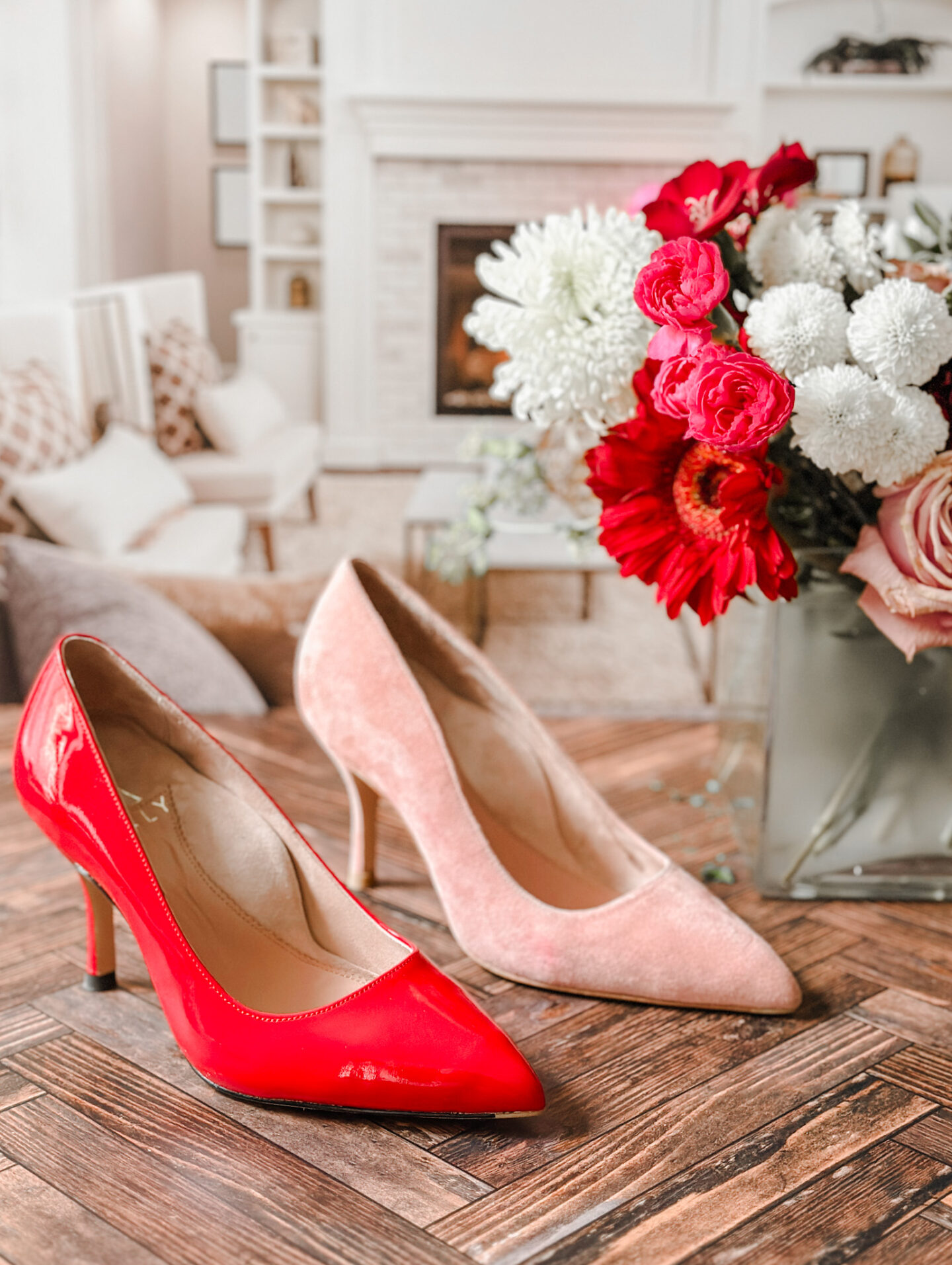 Ally Shoes for Valentine's Day. Red Patent Leather Pumps. Blush Pumps. 