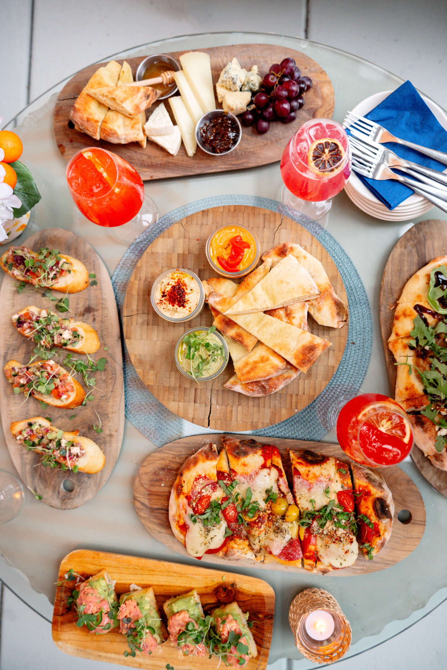 Best NYC Summer Restaurants Sandbar Pita, Hummus, Crostini, Sushi Rice, Cheese Board