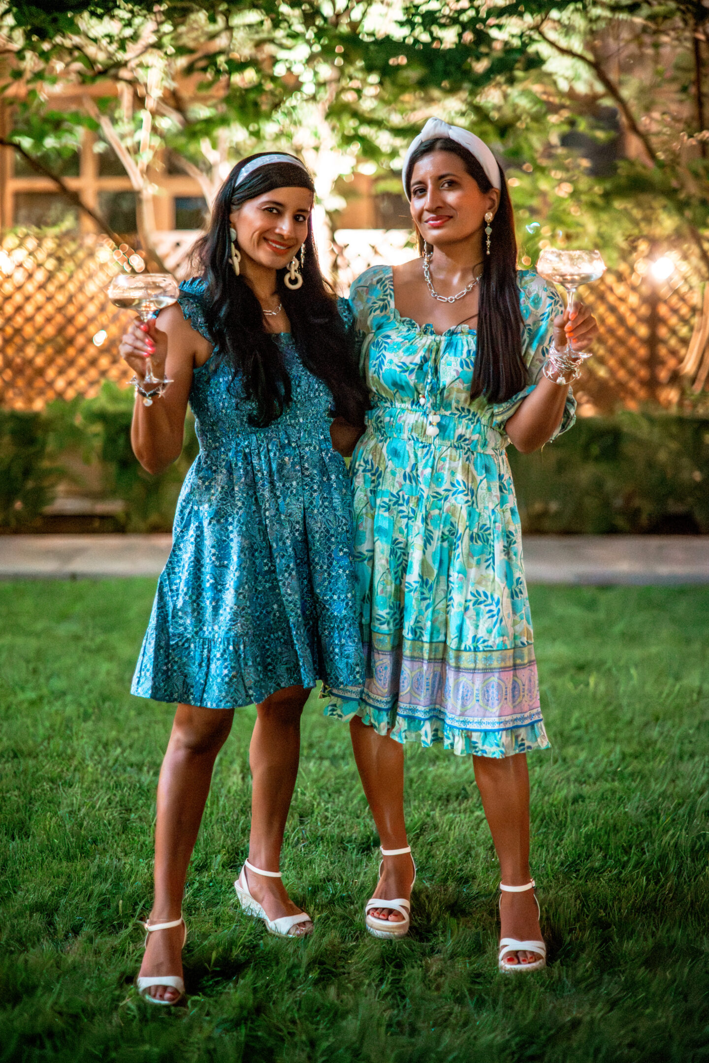Ladies wearing blue dresses